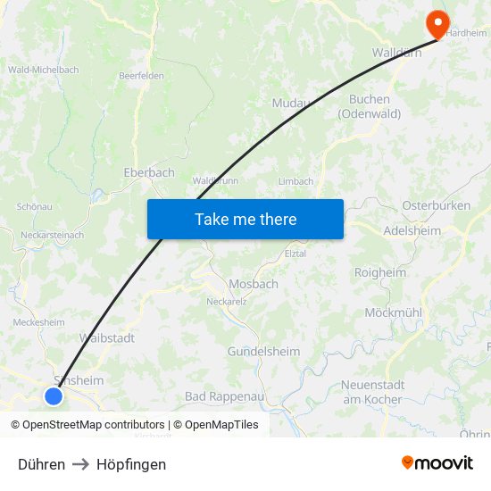 Dühren to Höpfingen map