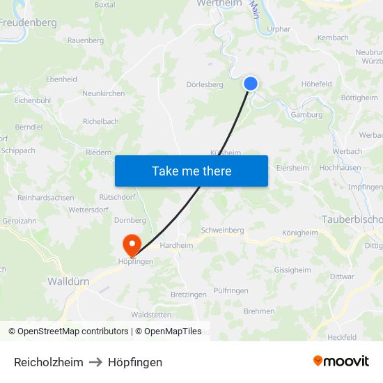 Reicholzheim to Höpfingen map