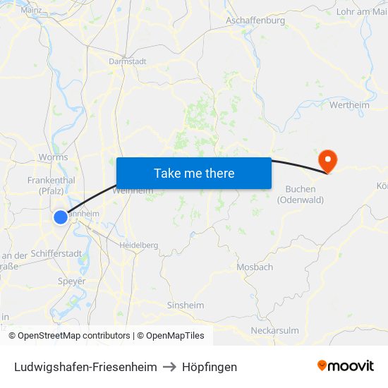 Ludwigshafen-Friesenheim to Höpfingen map