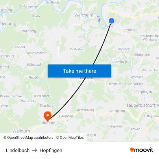 Lindelbach to Höpfingen map