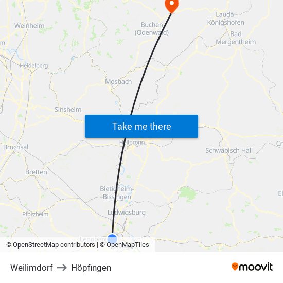 Weilimdorf to Höpfingen map