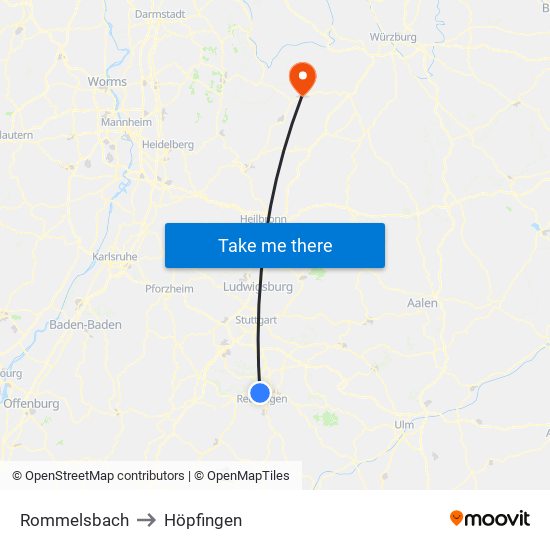 Rommelsbach to Höpfingen map