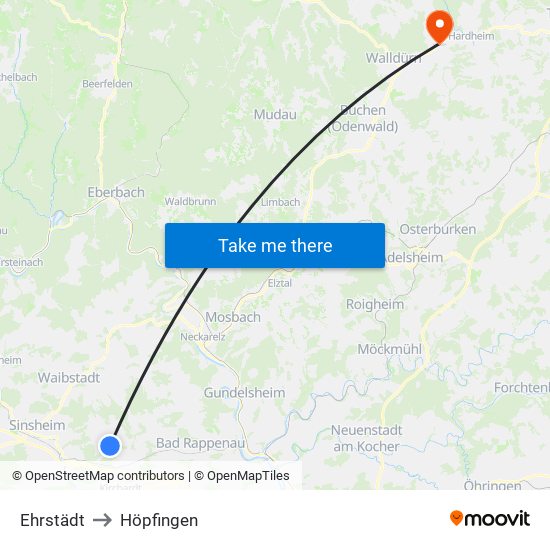 Ehrstädt to Höpfingen map