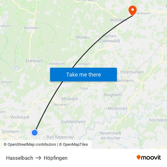 Hasselbach to Höpfingen map