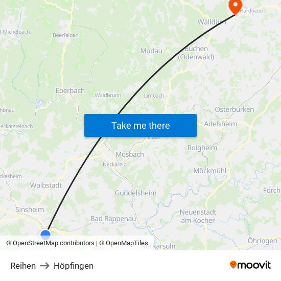 Reihen to Höpfingen map