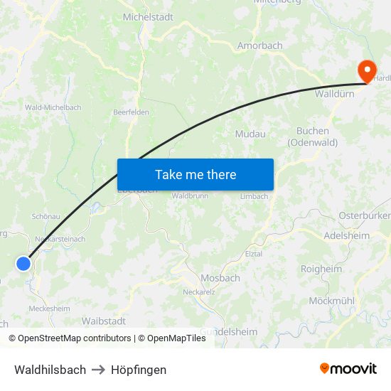 Waldhilsbach to Höpfingen map