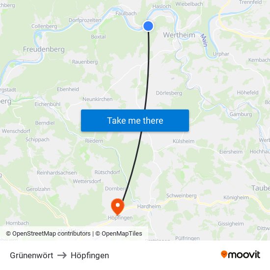 Grünenwört to Höpfingen map