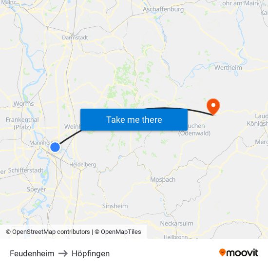 Feudenheim to Höpfingen map