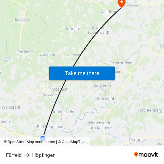 Fürfeld to Höpfingen map