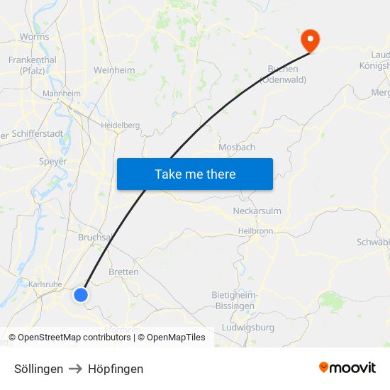 Söllingen to Höpfingen map