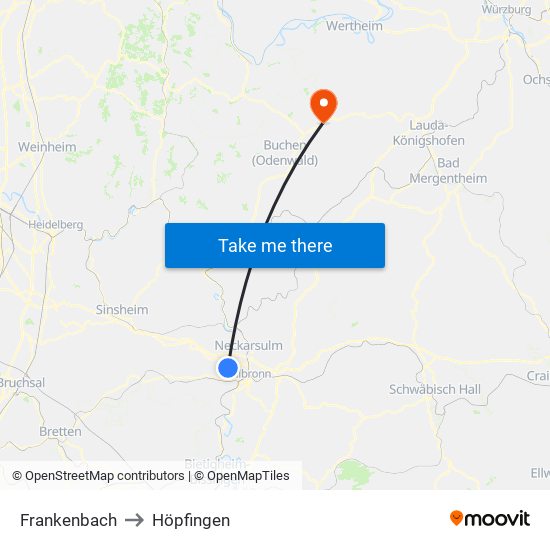 Frankenbach to Höpfingen map