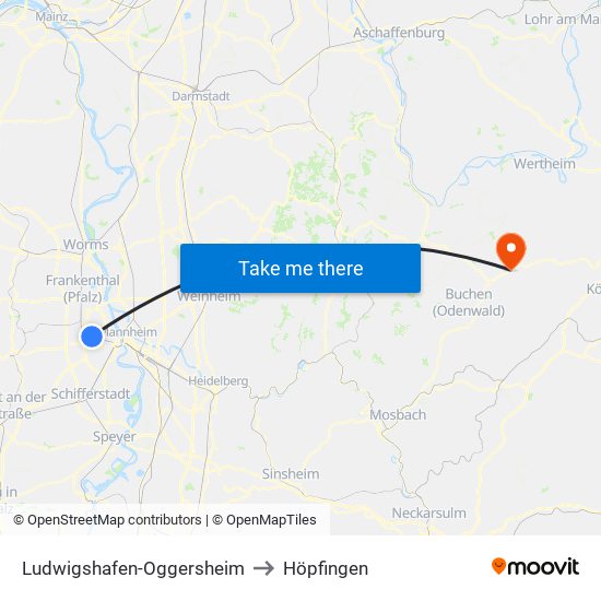 Ludwigshafen-Oggersheim to Höpfingen map