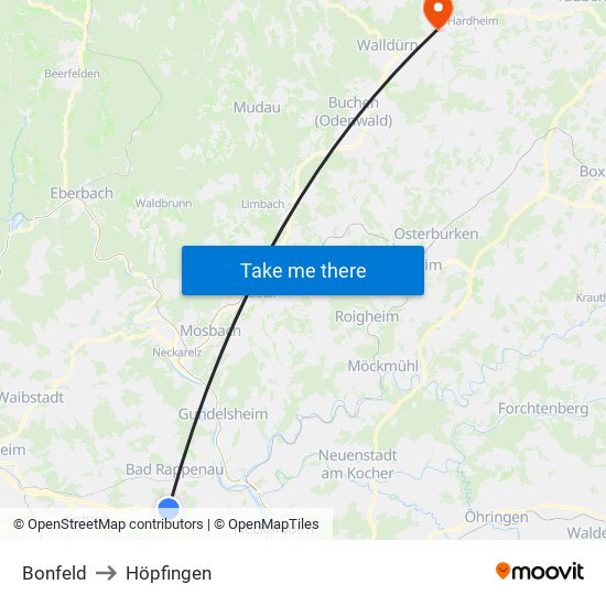 Bonfeld to Höpfingen map