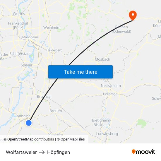 Wolfartsweier to Höpfingen map