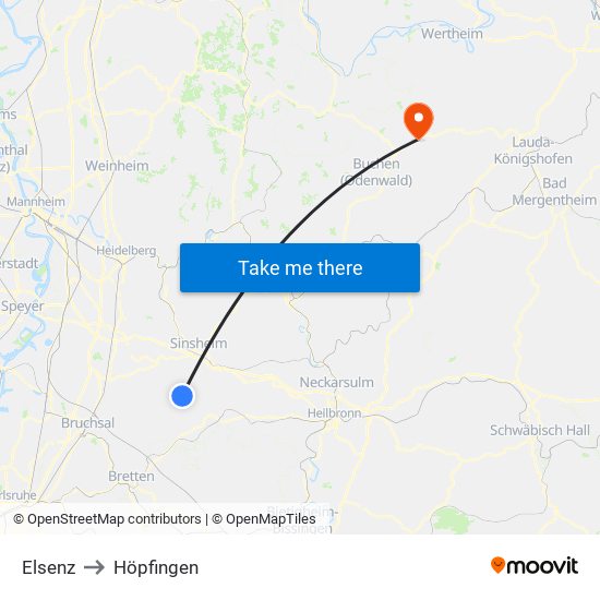 Elsenz to Höpfingen map