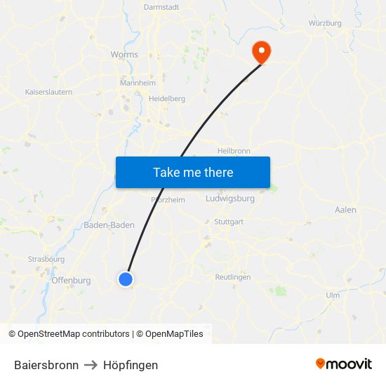 Baiersbronn to Höpfingen map