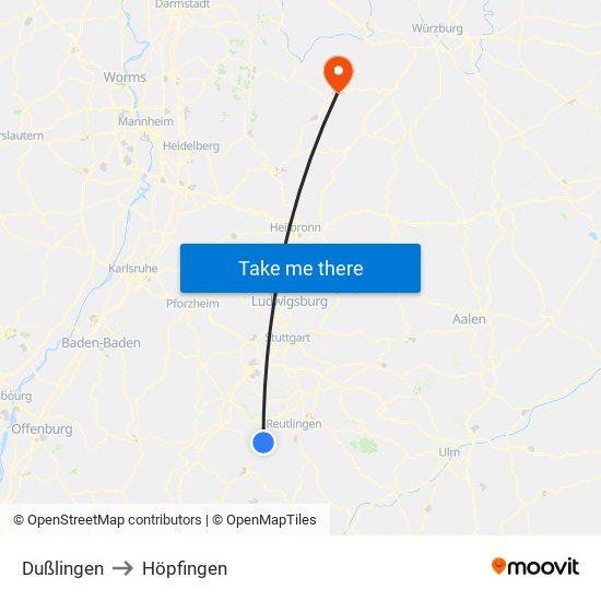 Dußlingen to Höpfingen map