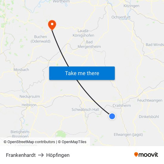 Frankenhardt to Höpfingen map