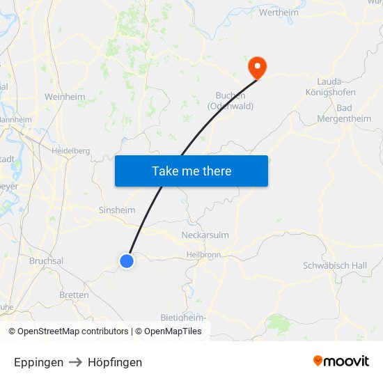 Eppingen to Höpfingen map