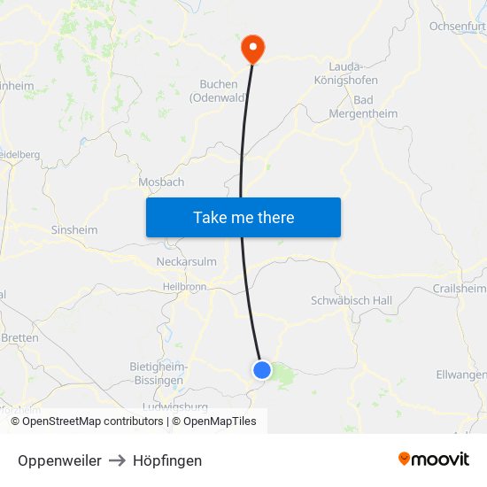 Oppenweiler to Höpfingen map