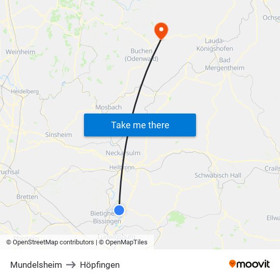 Mundelsheim to Höpfingen map