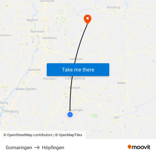 Gomaringen to Höpfingen map