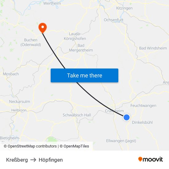 Kreßberg to Höpfingen map