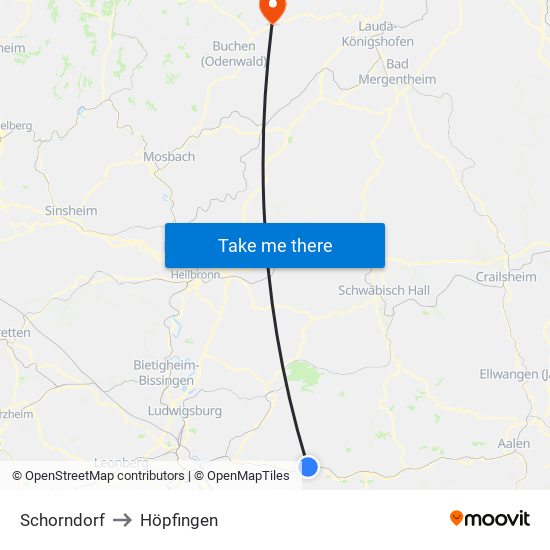 Schorndorf to Höpfingen map