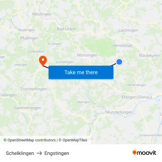 Schelklingen to Engstingen map