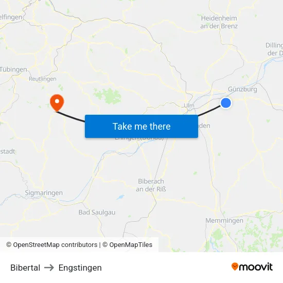 Bibertal to Engstingen map