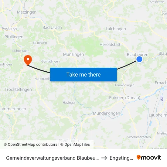 Gemeindeverwaltungsverband Blaubeuren to Engstingen map