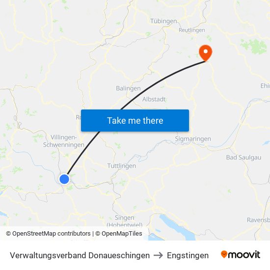 Verwaltungsverband Donaueschingen to Engstingen map