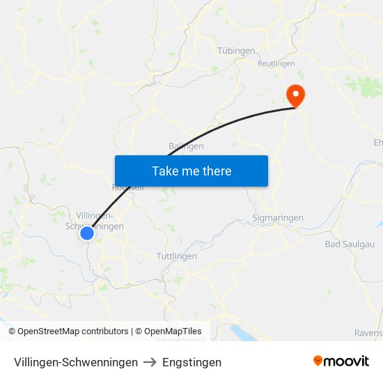 Villingen-Schwenningen to Engstingen map