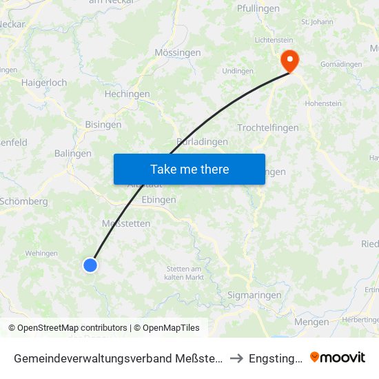 Gemeindeverwaltungsverband Meßstetten to Engstingen map