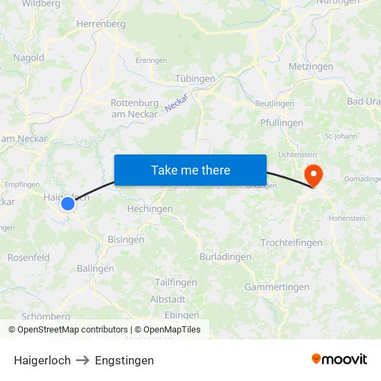 Haigerloch to Engstingen map