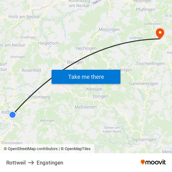 Rottweil to Engstingen map