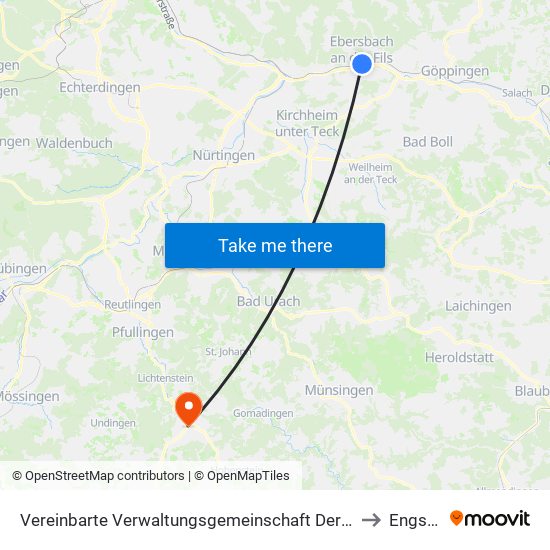 Vereinbarte Verwaltungsgemeinschaft Der Stadt Ebersbach An Der Fils to Engstingen map