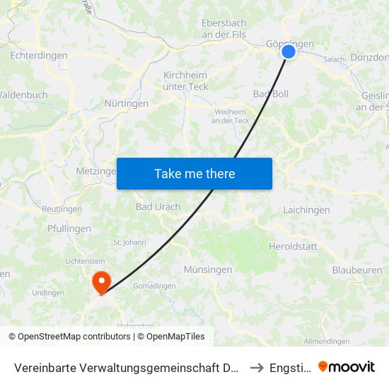 Vereinbarte Verwaltungsgemeinschaft Der Stadt Göppingen to Engstingen map