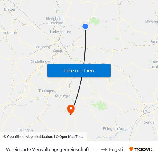 Vereinbarte Verwaltungsgemeinschaft Der Stadt Backnang to Engstingen map