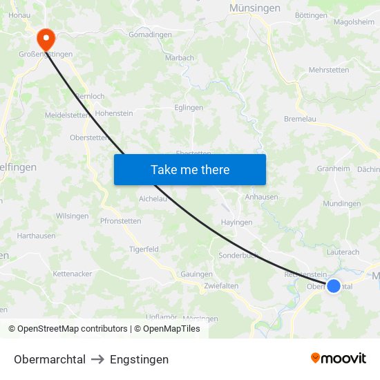 Obermarchtal to Engstingen map