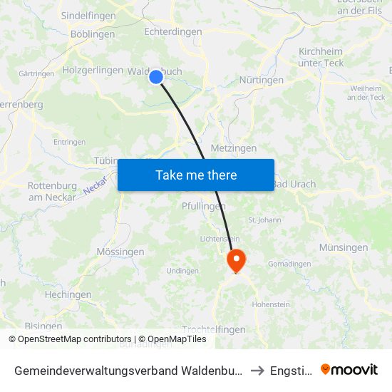 Gemeindeverwaltungsverband Waldenbuch/Steinenbronn to Engstingen map