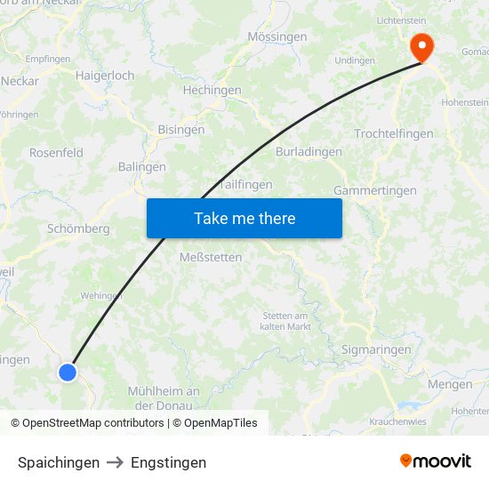 Spaichingen to Engstingen map