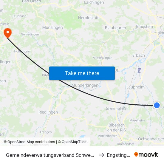Gemeindeverwaltungsverband Schwendi to Engstingen map