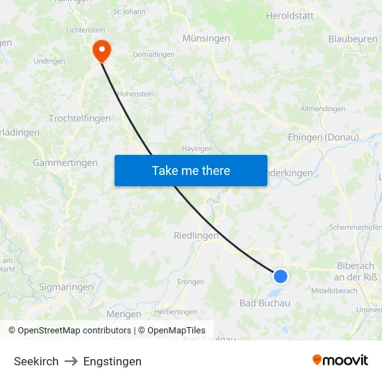 Seekirch to Engstingen map