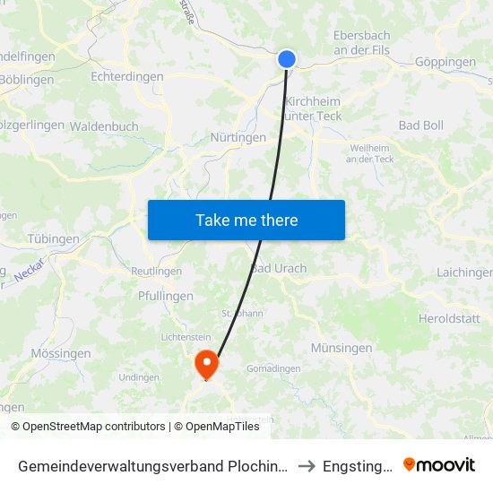 Gemeindeverwaltungsverband Plochingen to Engstingen map