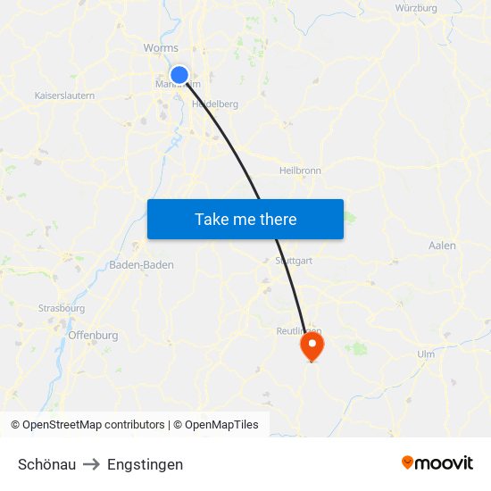 Schönau to Engstingen map