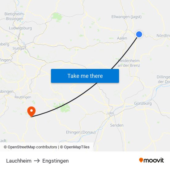 Lauchheim to Engstingen map