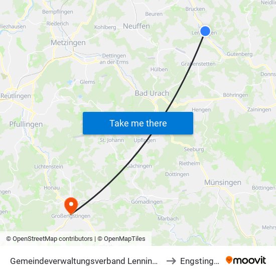 Gemeindeverwaltungsverband Lenningen to Engstingen map