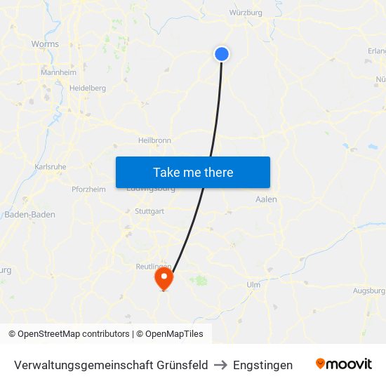 Verwaltungsgemeinschaft Grünsfeld to Engstingen map