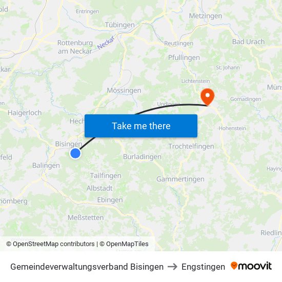 Gemeindeverwaltungsverband Bisingen to Engstingen map